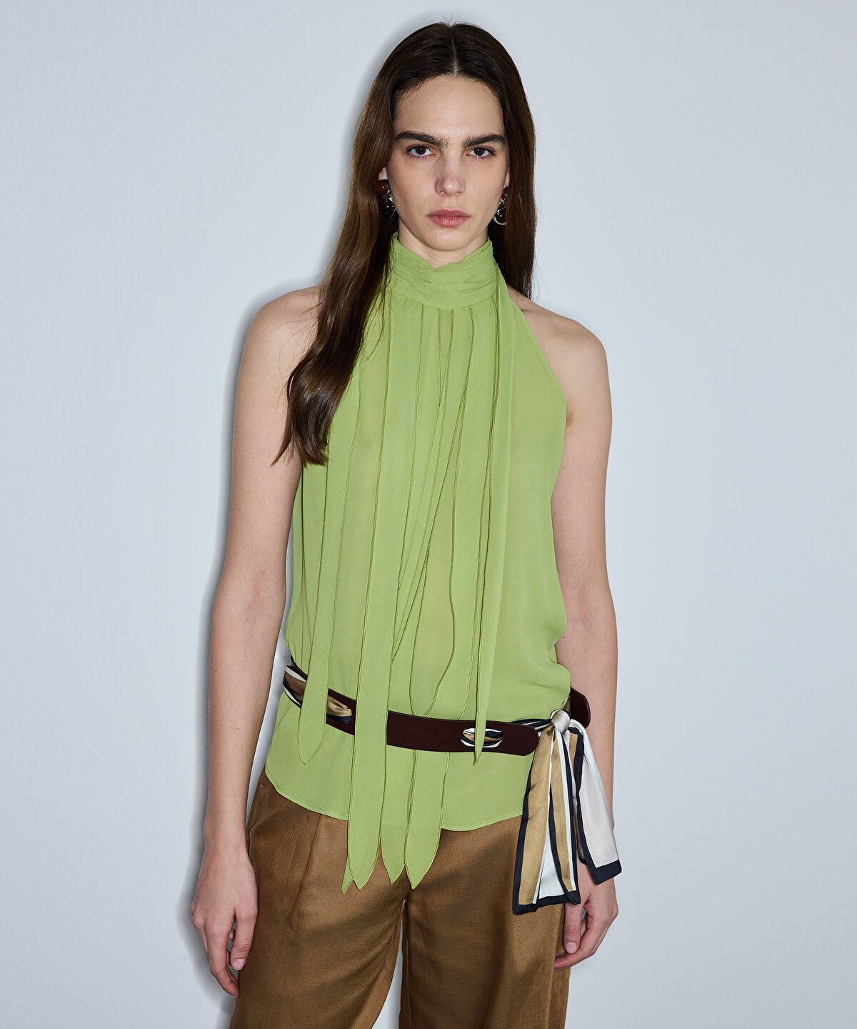 Zoomed Halter-Neck Chiffon Blouse