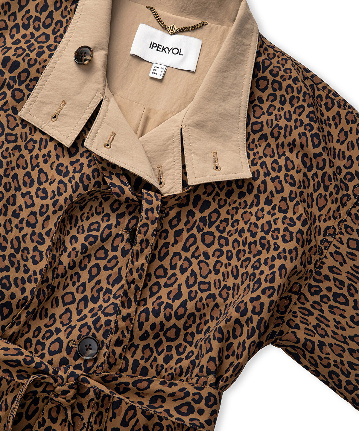 Zoomed Leopard Print Technical Trench Coat