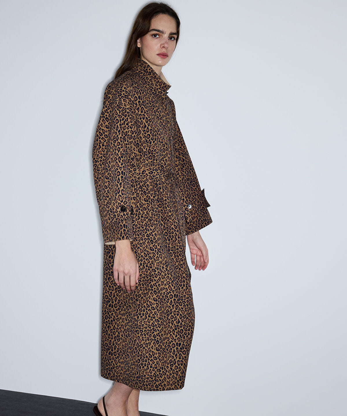 Zoomed Leopard Print Technical Trench Coat