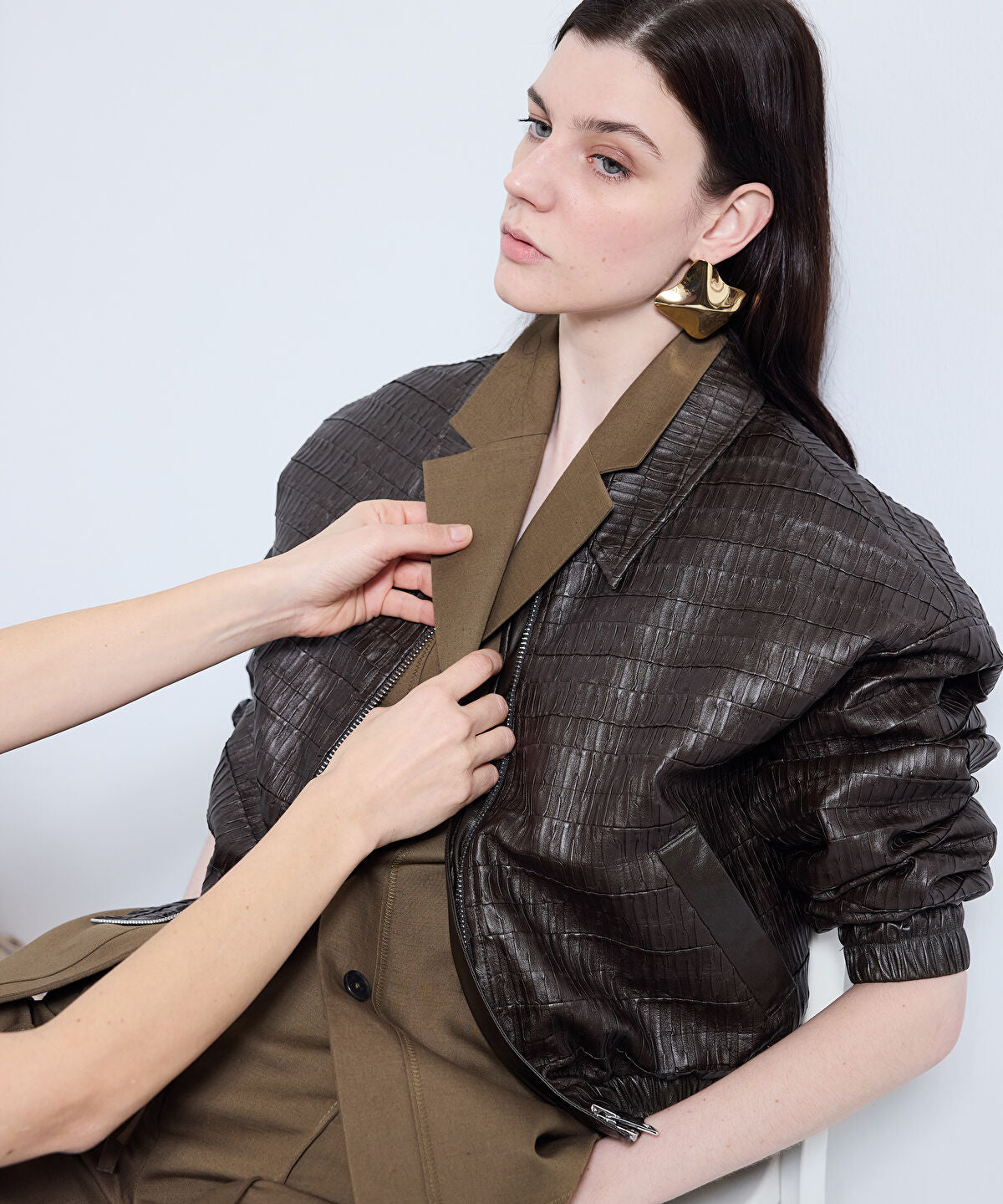 Zoomed Leather-Effect Textured Coat