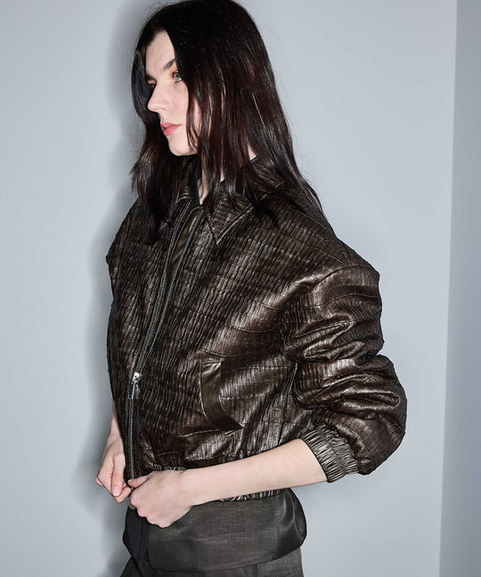 Leather-Effect Textured Coat