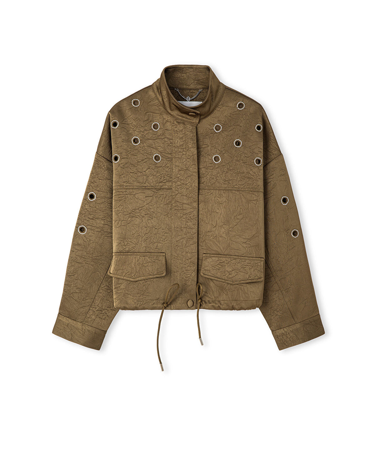 Zoomed Embellished Crinkle-Effect Coat