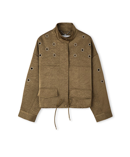 Embellished Crinkle-Effect Coat