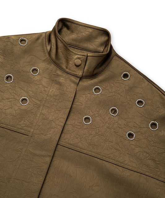 Embellished Crinkle-Effect Coat