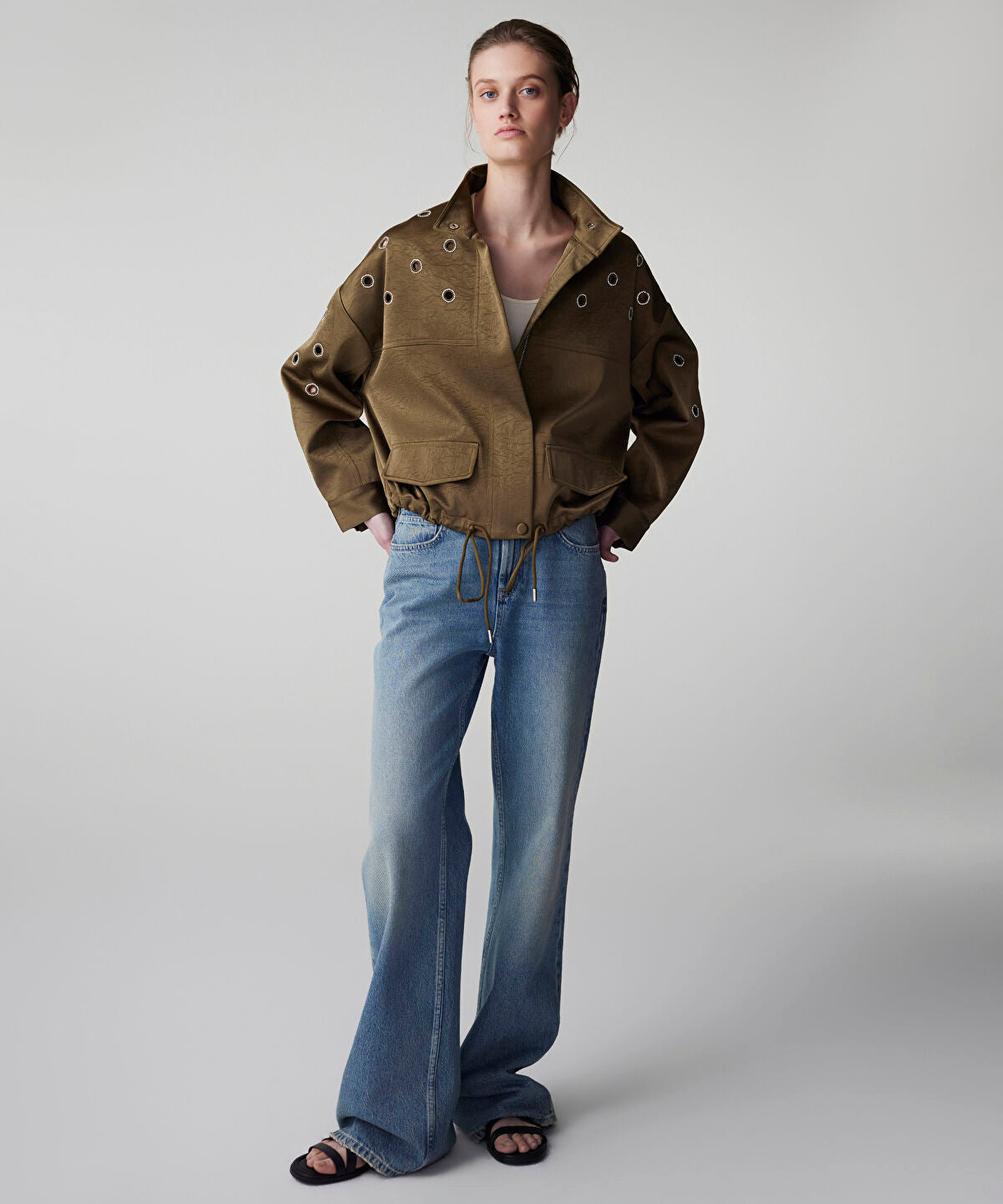 Zoomed Embellished Crinkle-Effect Coat