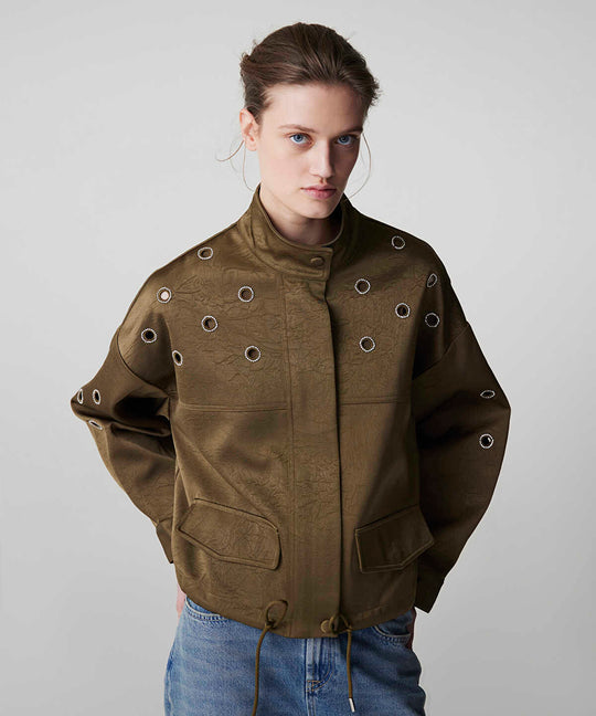 Embellished Crinkle-Effect Coat
