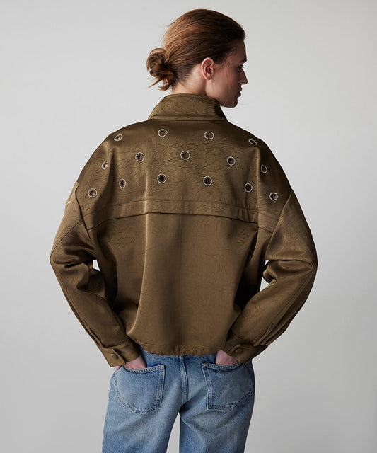Embellished Crinkle-Effect Coat