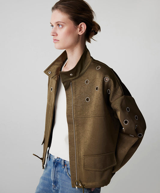 Embellished Crinkle-Effect Coat