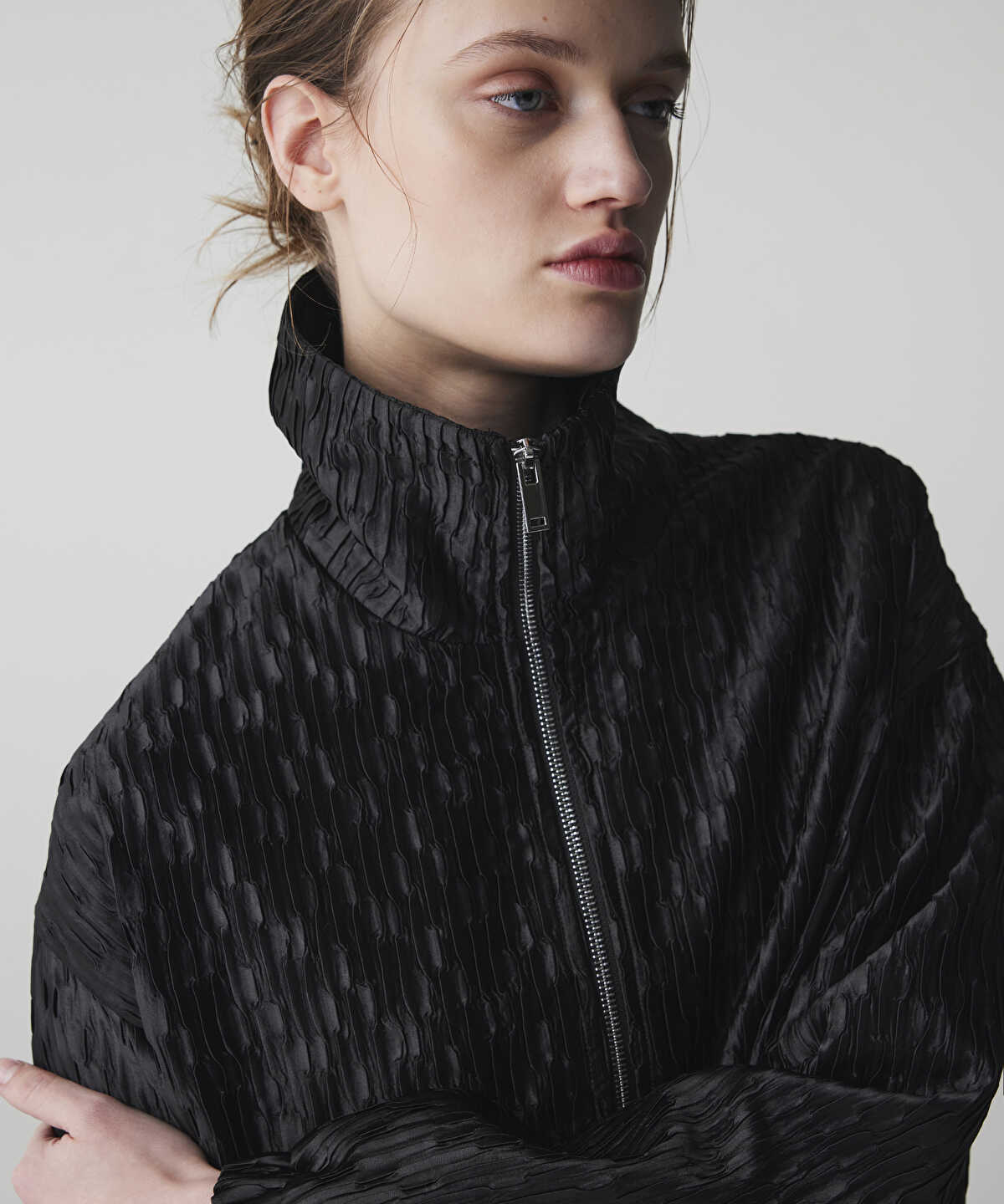 Zoomed Textured Bomber Coat