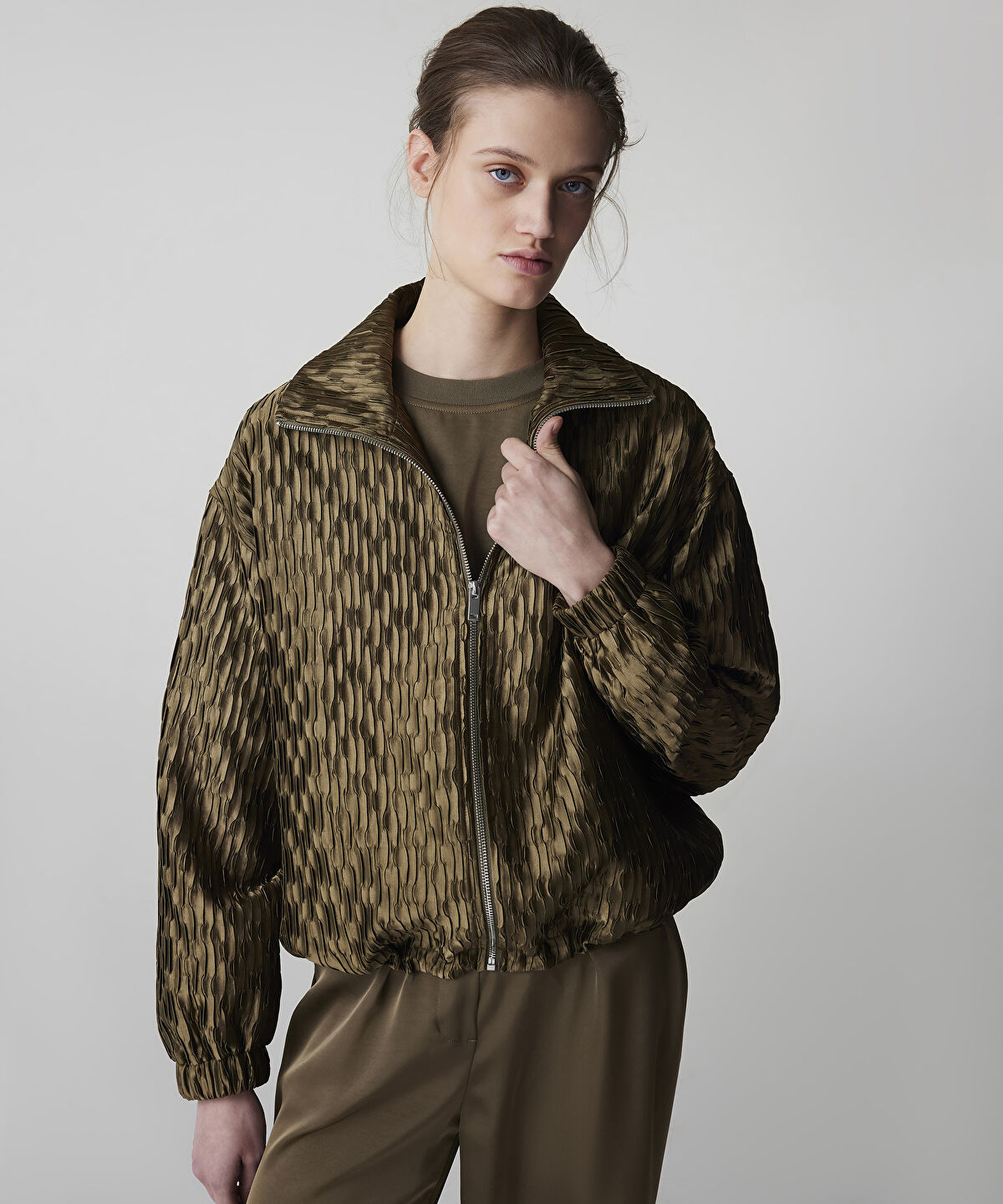 Zoomed Textured Bomber Coat