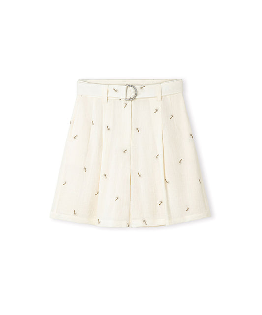 Textured Floral Embroidered Shorts