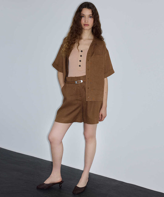 Belted Linen Shorts