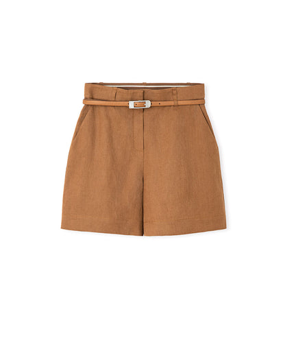 Belted Linen Shorts