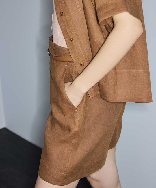 Belted Linen Shorts