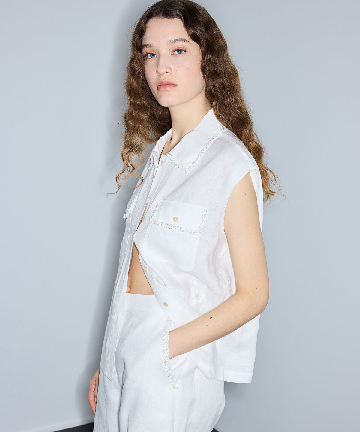Linen Shorts with Embellishments