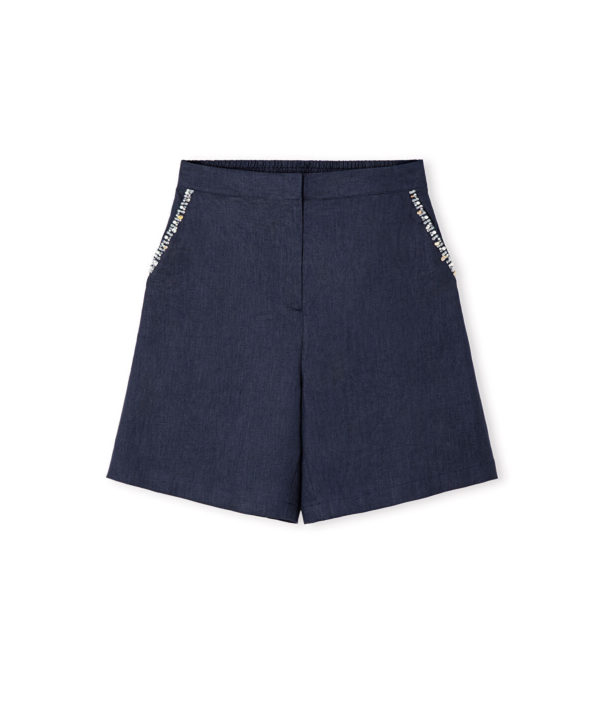 Zoomed Linen Shorts with Embellishments