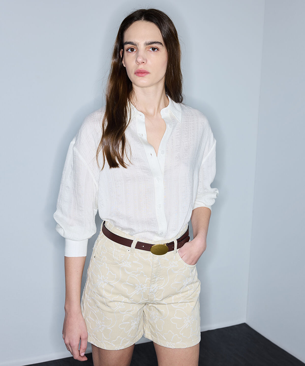 Zoomed Embroidered Denim Shorts