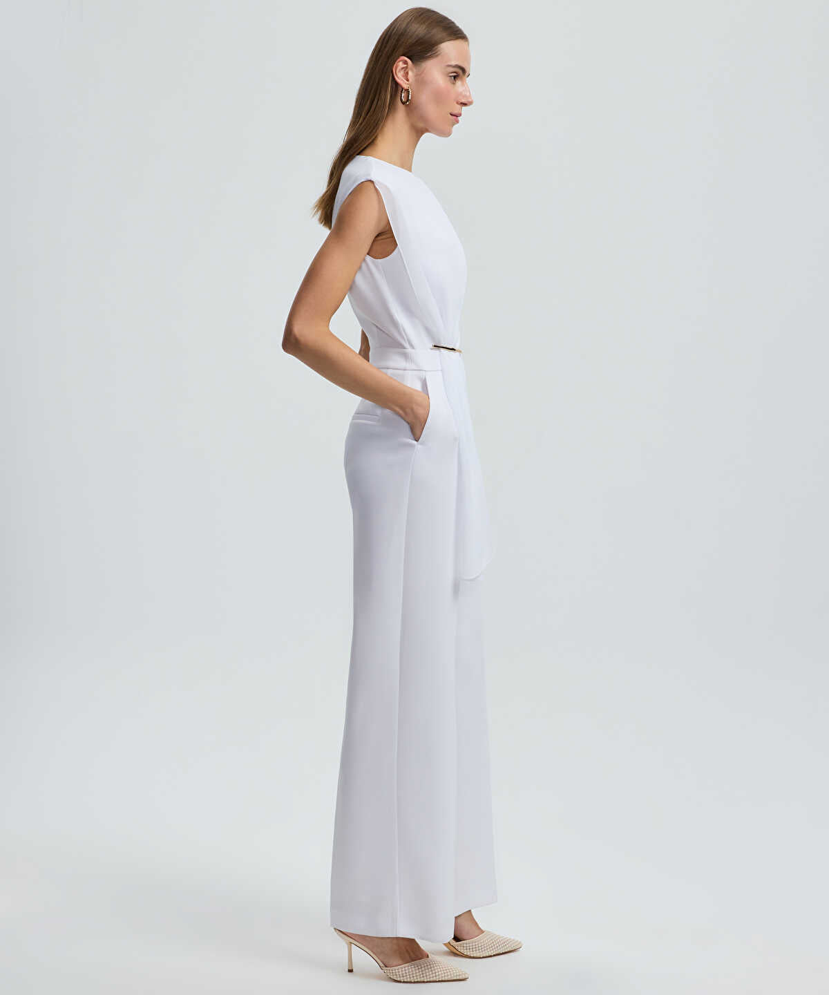 Zoomed Pleated Jumpsuit with Gold Accent