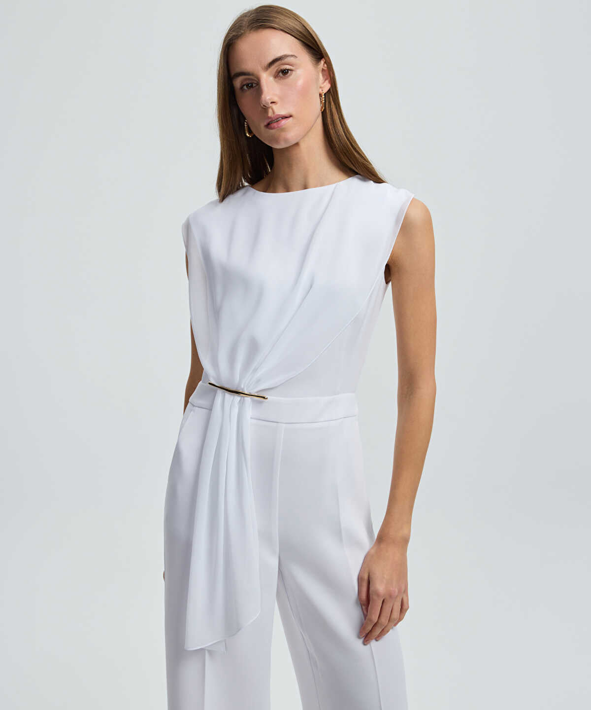 Zoomed Pleated Jumpsuit with Gold Accent