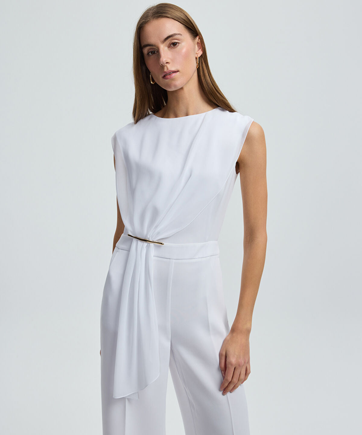 Pleated Jumpsuit with Gold Accent