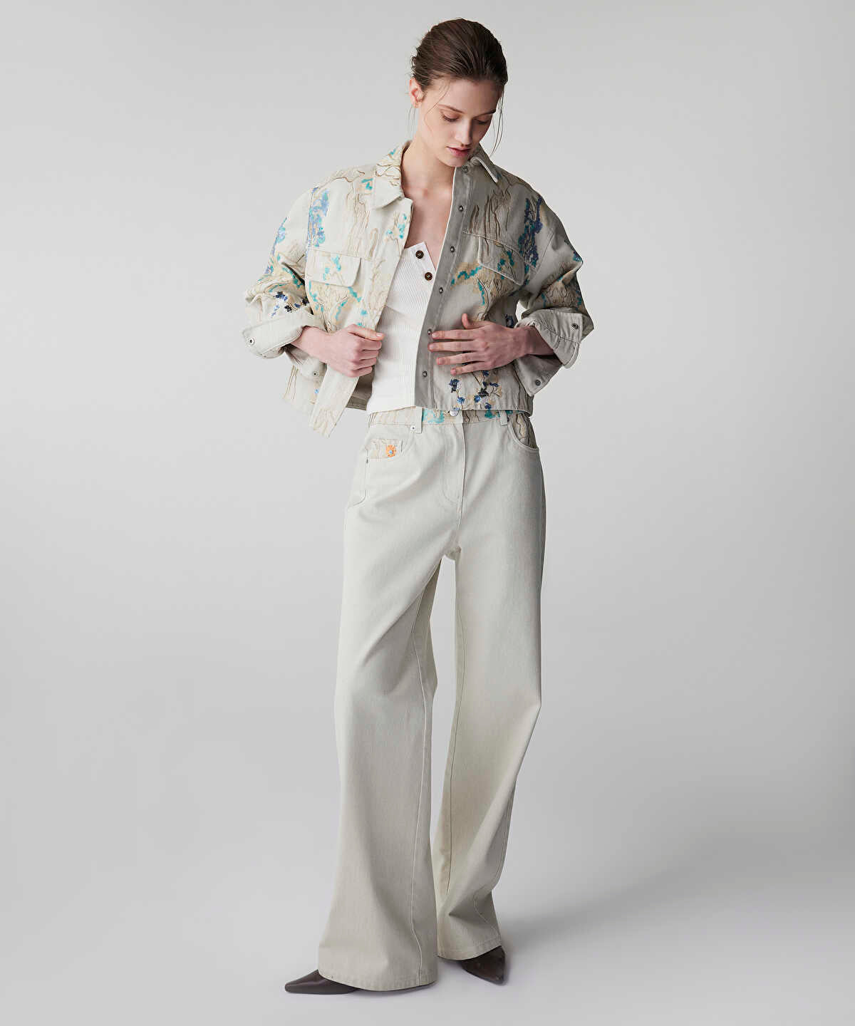 Zoomed Embroidered Non-Denim Jeans