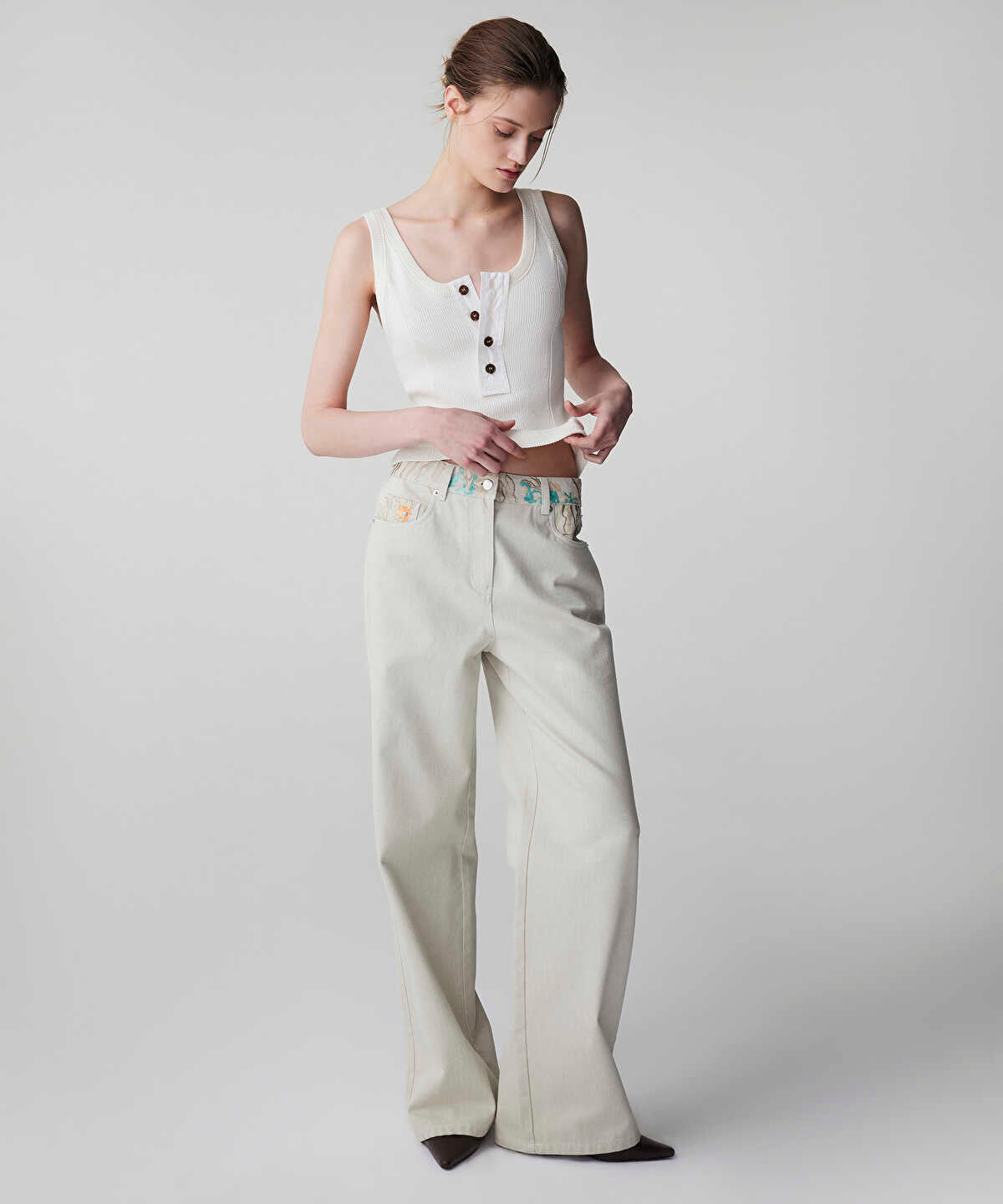 Zoomed Embroidered Non-Denim Jeans