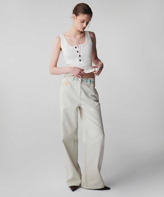 Embroidered Non-Denim Jeans