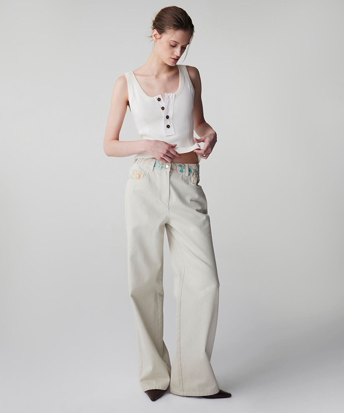 Zoomed Embroidered Non-Denim Jeans