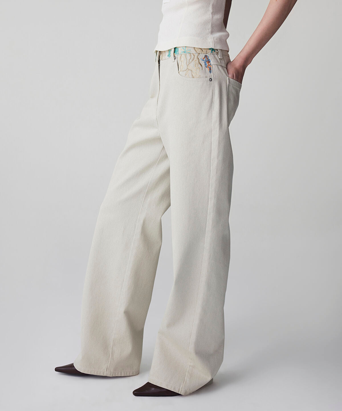 Zoomed Embroidered Non-Denim Jeans
