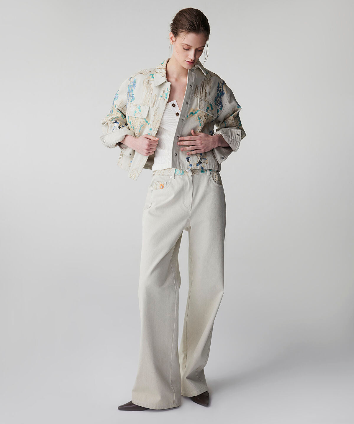 Zoomed Embroidered Non-Denim Jeans