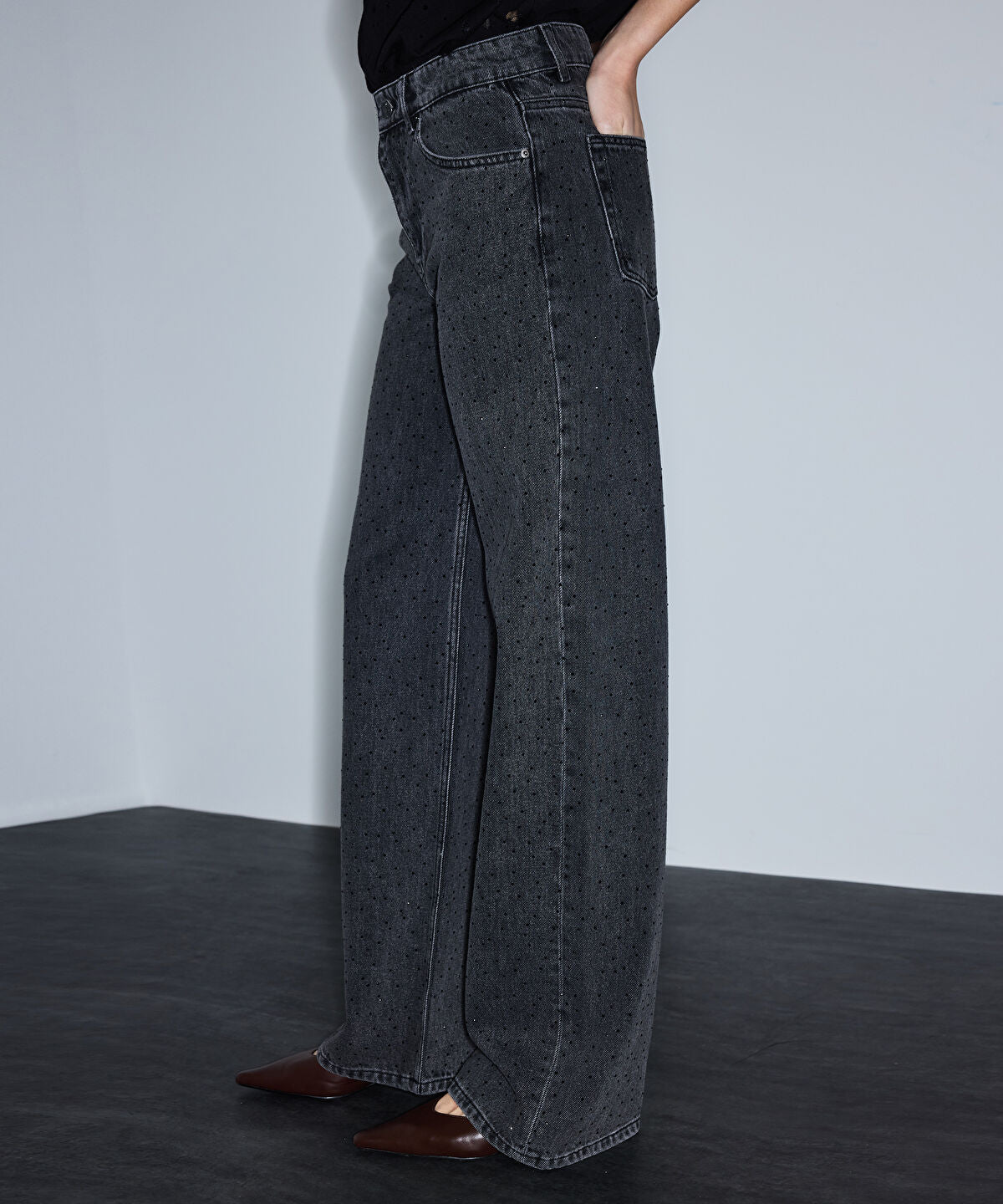 Zoomed Rhinestone Wide Leg Jeans