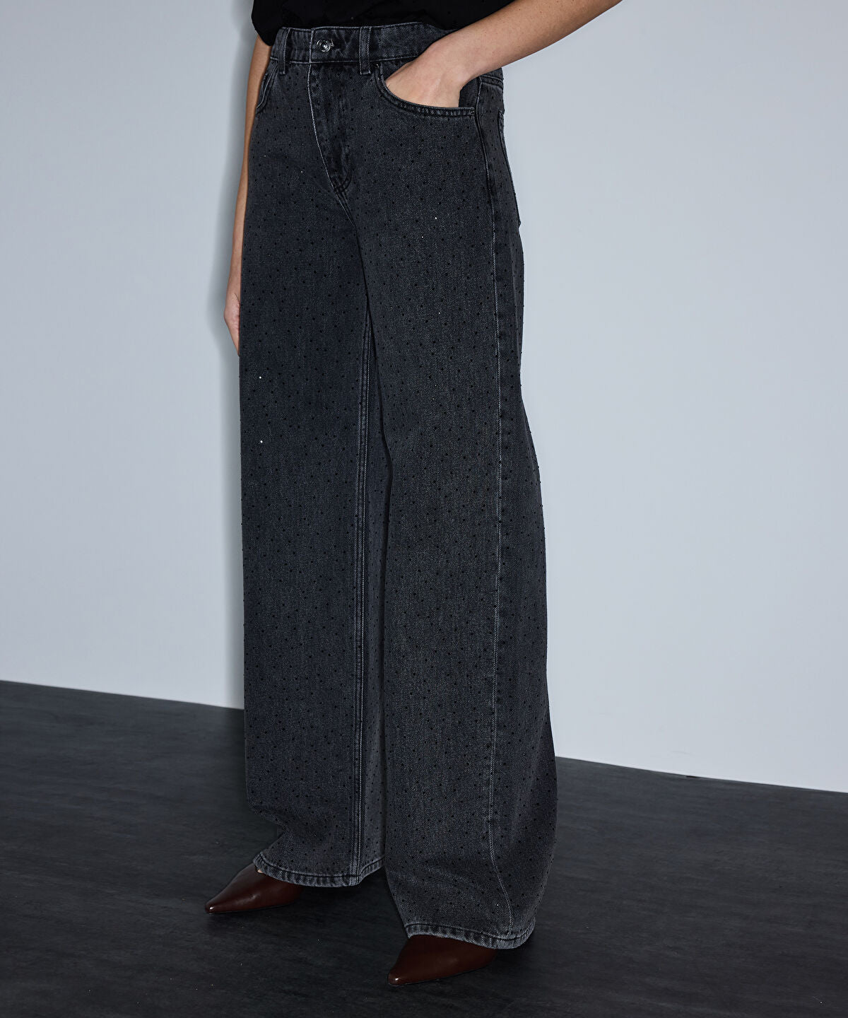 Zoomed Rhinestone Wide Leg Jeans