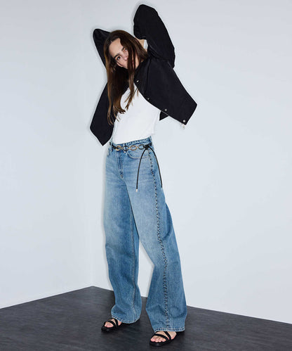 Stud-Embellished Wide Leg Jeans