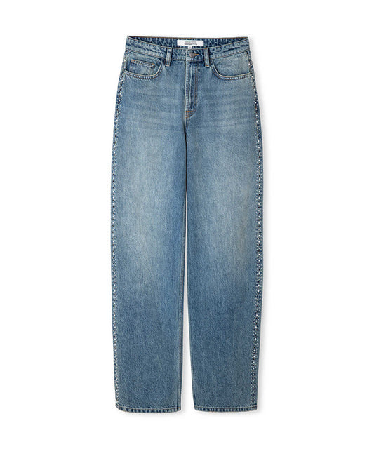 Stud-Embellished Wide Leg Jeans