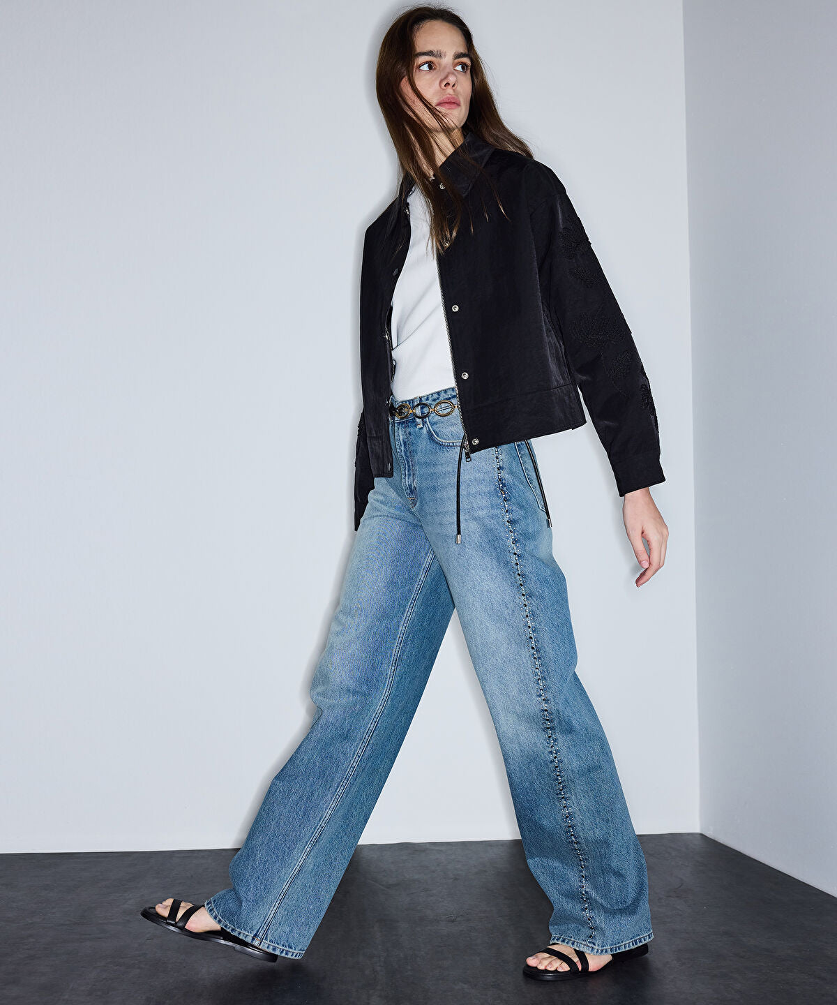 Zoomed Stud-Embellished Wide Leg Jeans