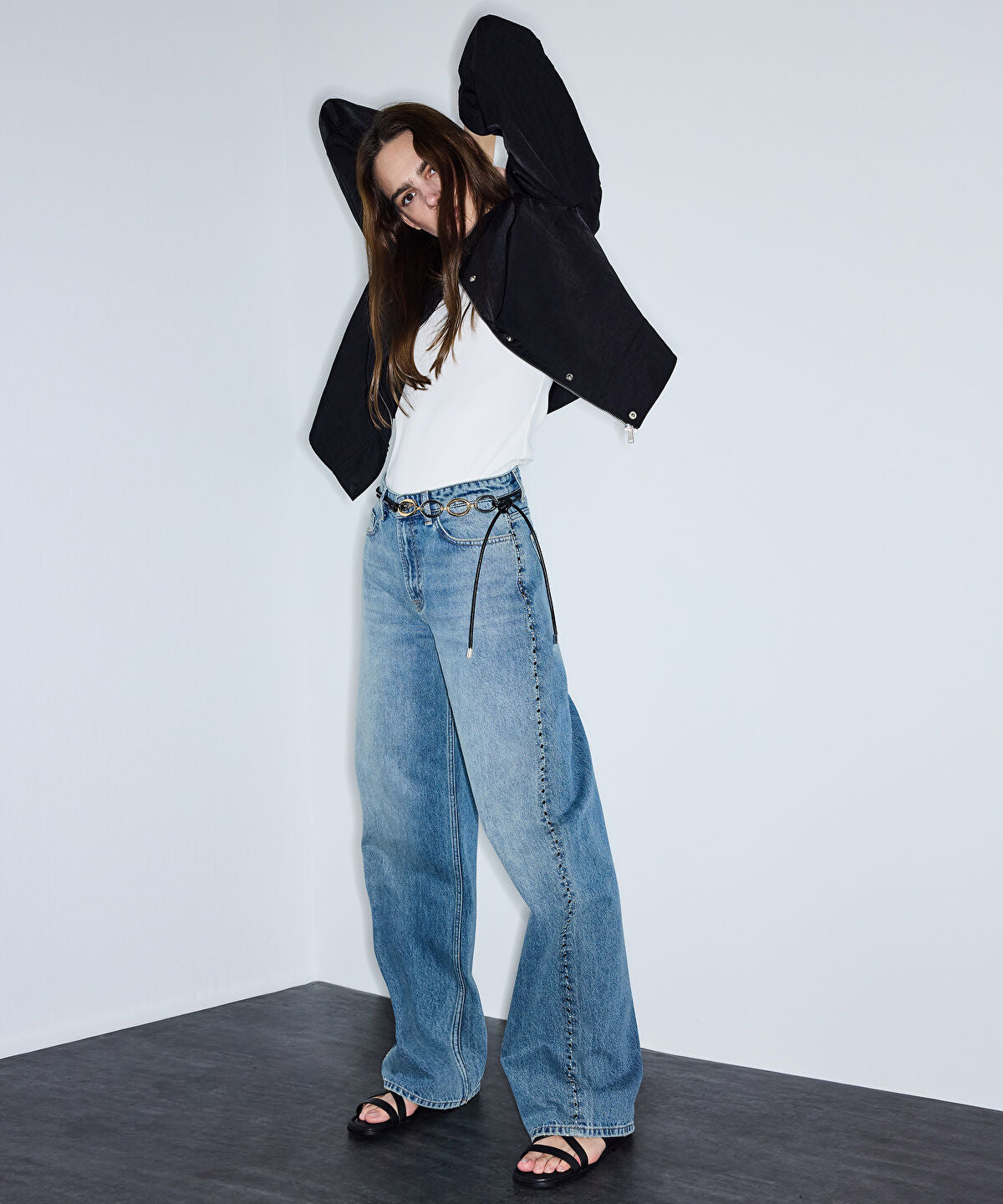 Zoomed Stud-Embellished Wide Leg Jeans