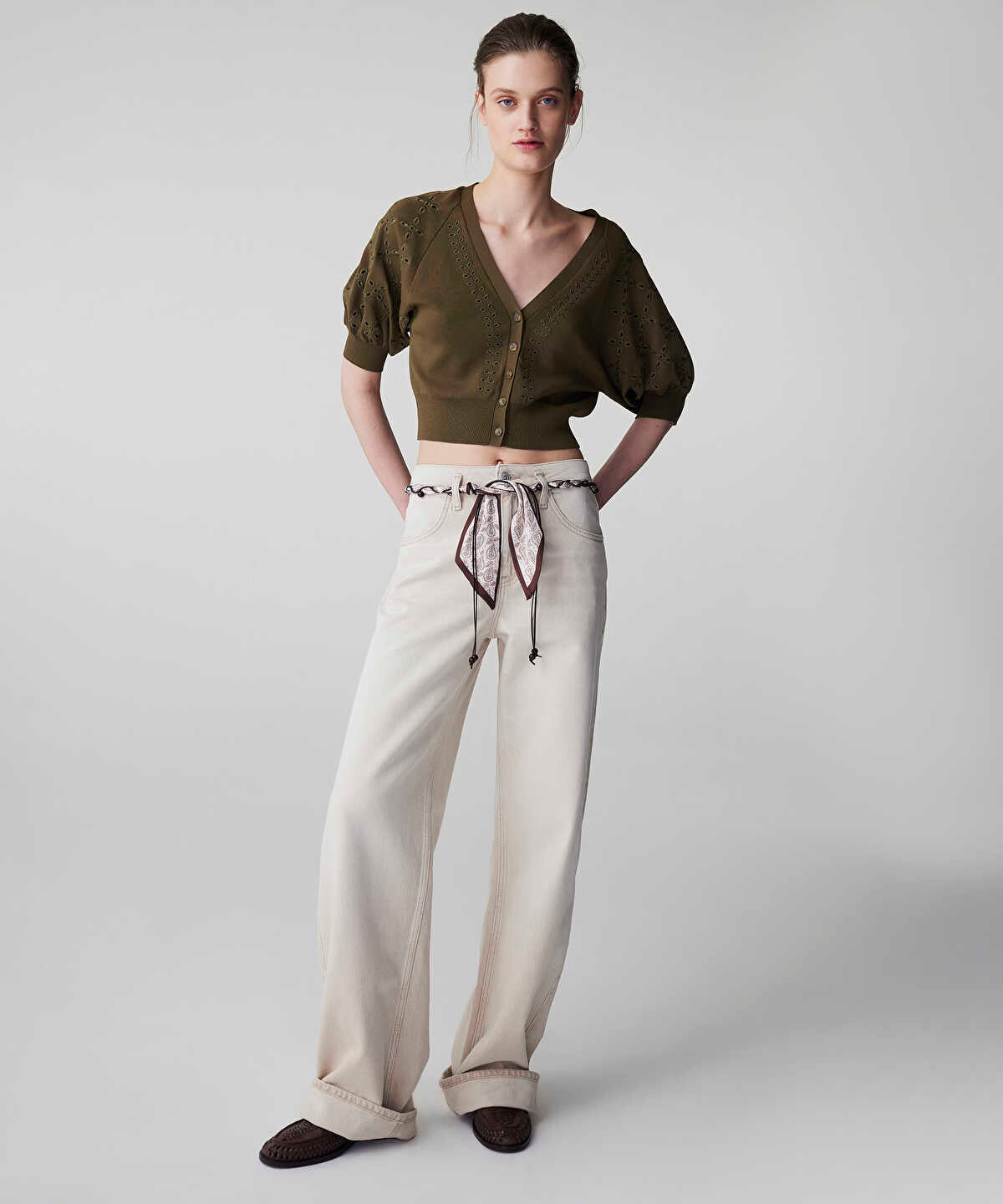Zoomed Belted Wide Leg Jeans
