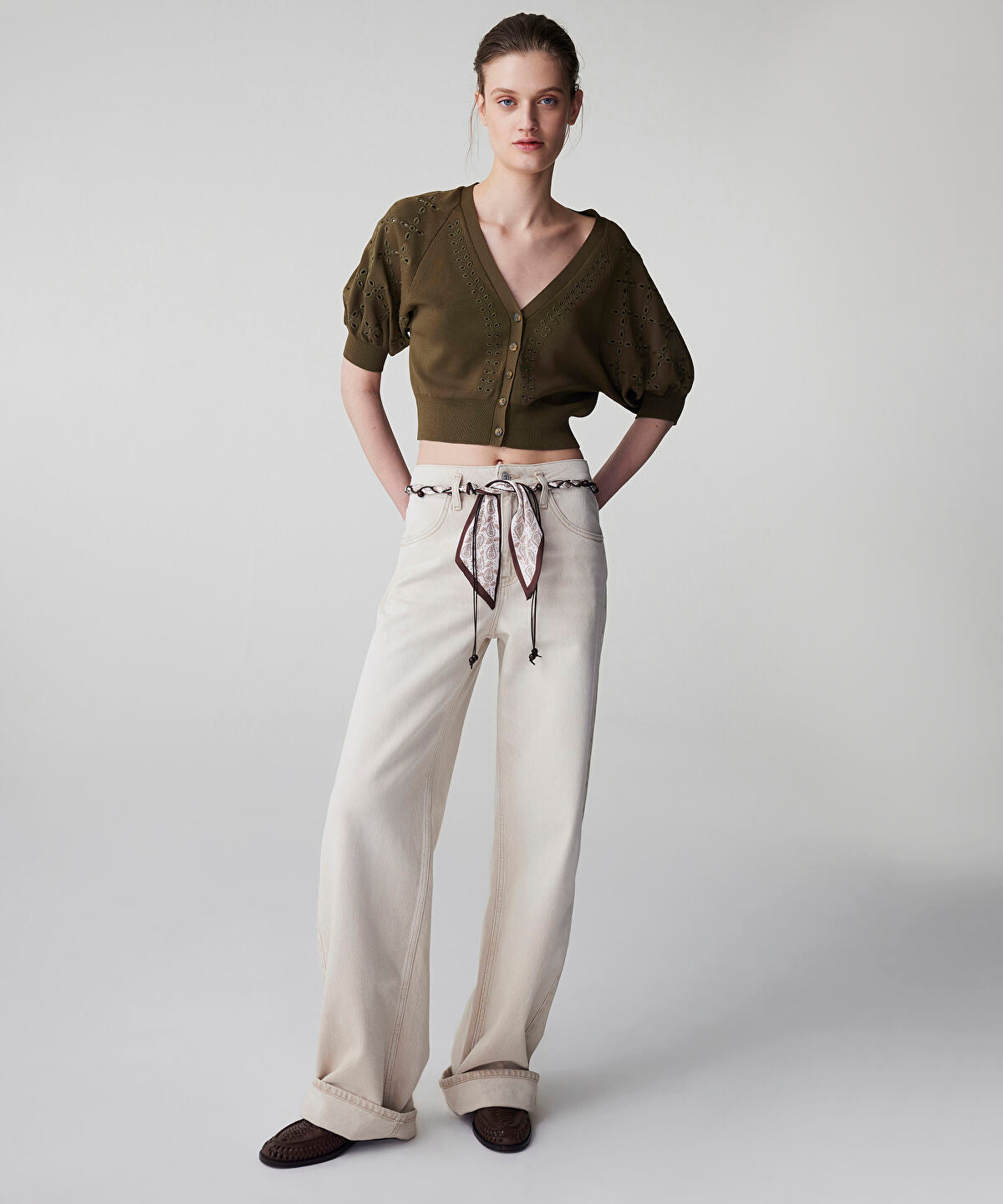 Zoomed Belted Wide Leg Jeans