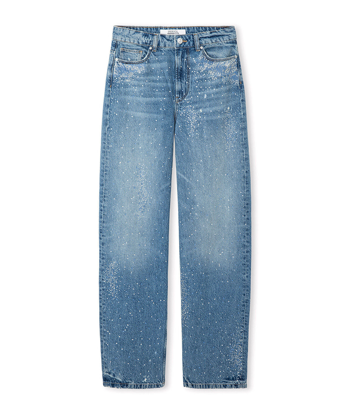 Zoomed Rhinestone Wide-Leg Jeans
