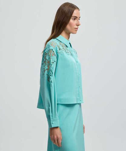 Shirt with Floral Lace Panel