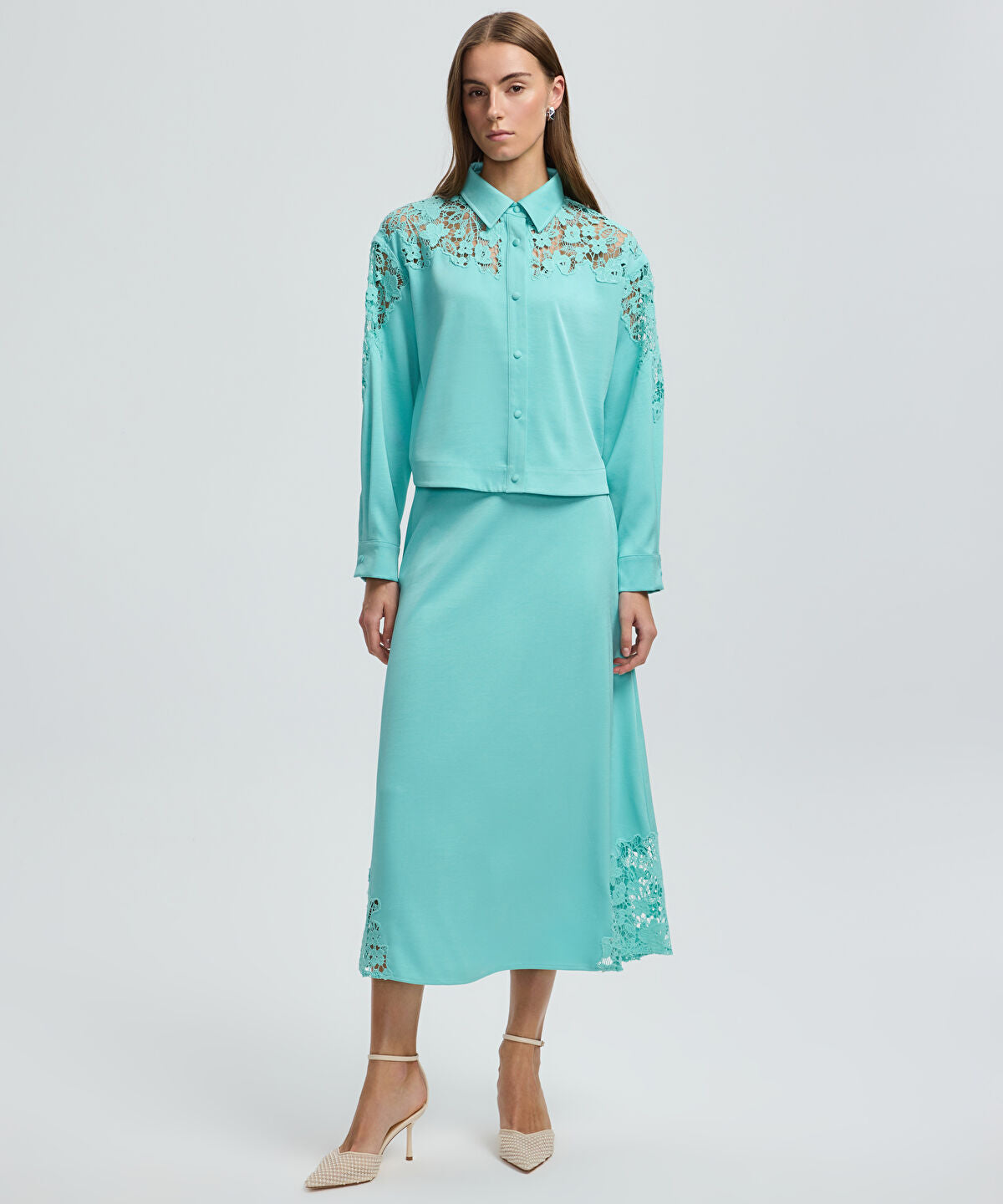 Shirt with Floral Lace Panel