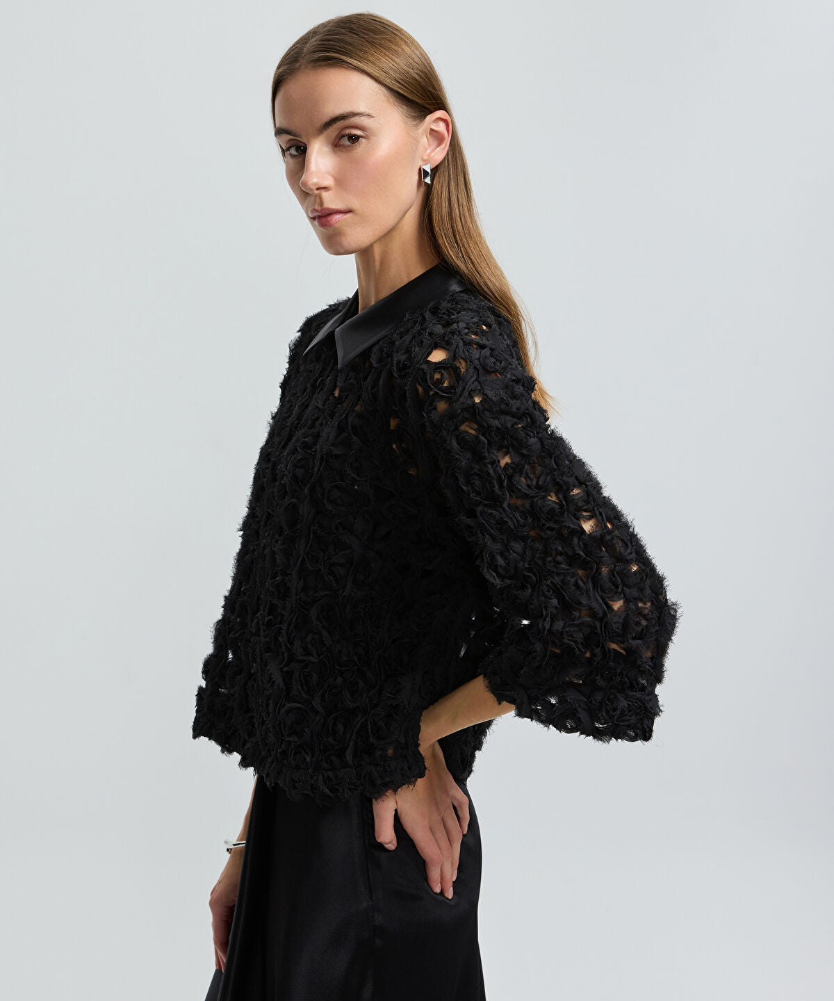 Zoomed Textured Satin Trim Shirt
