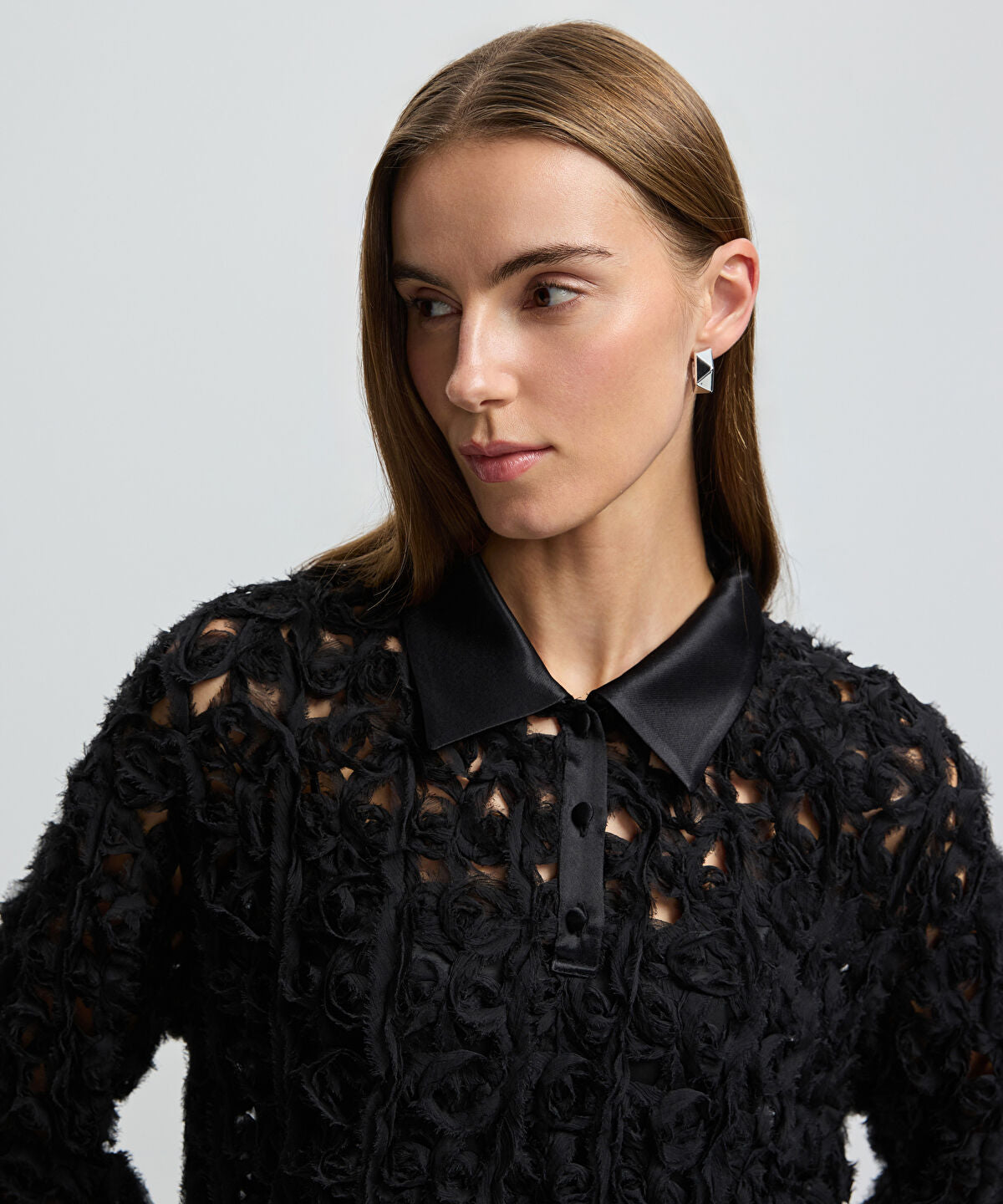 Textured Satin Trim Shirt