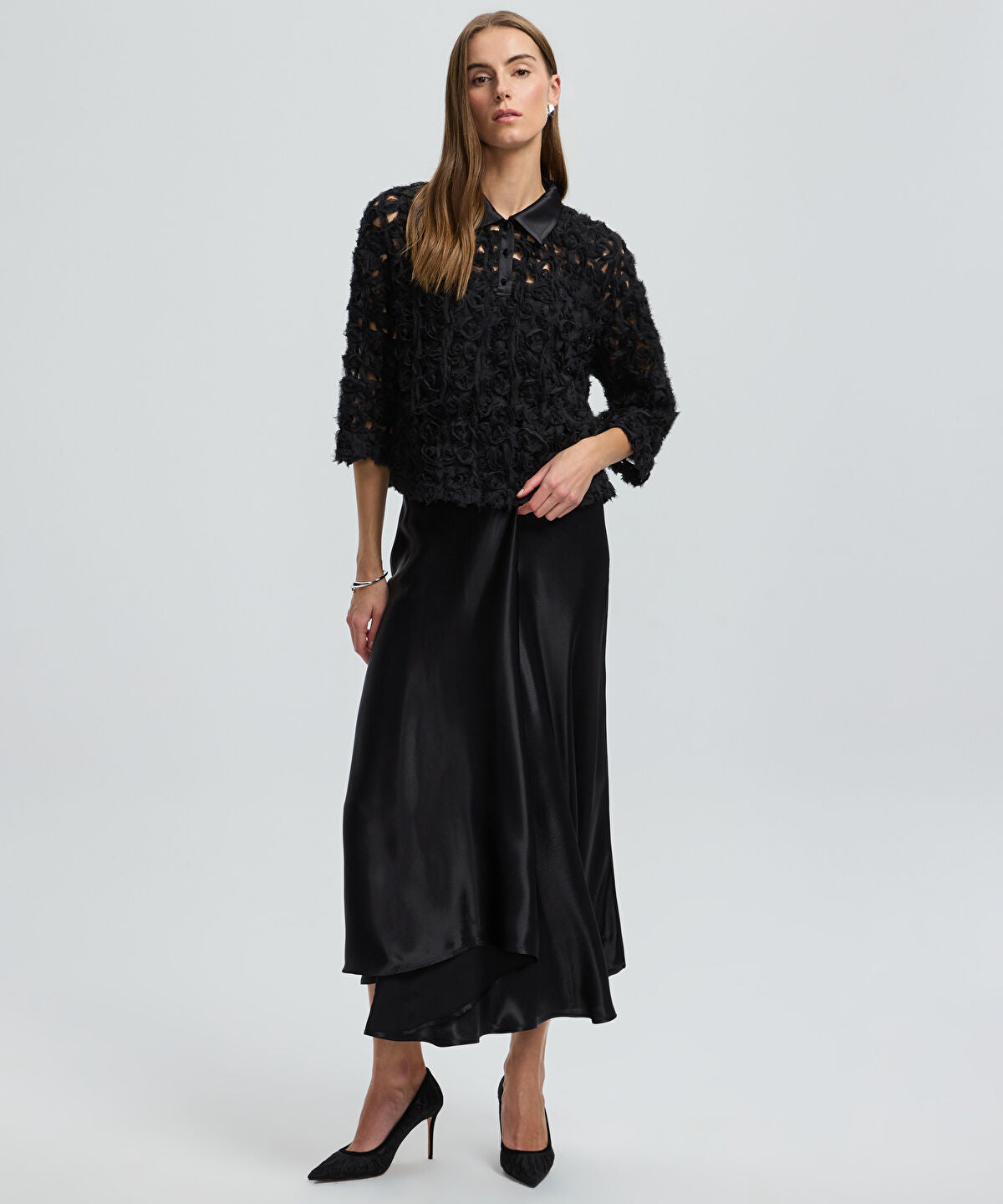 Textured Satin Trim Shirt