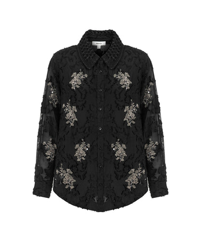 Embellished Knit Collar Shirt