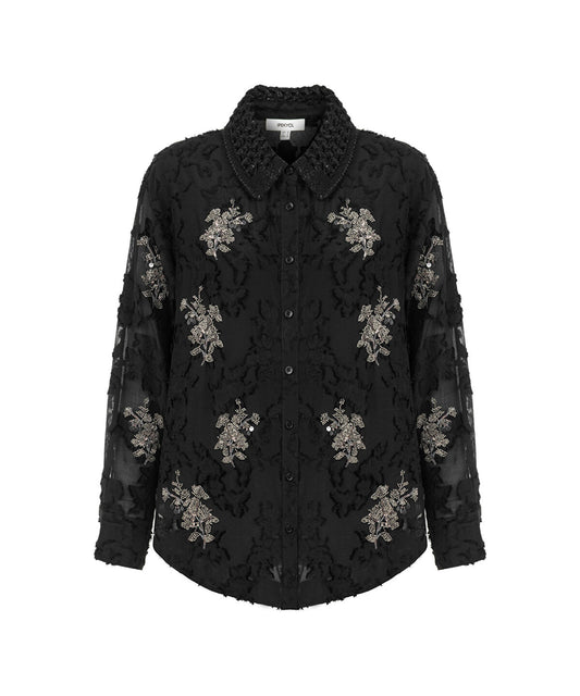 Embellished Knit Collar Shirt