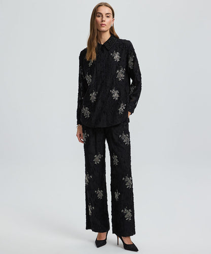 Embellished Knit Collar Shirt