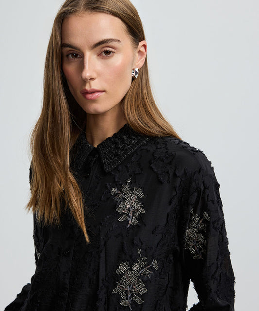 Embellished Knit Collar Shirt