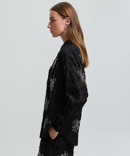 Embellished Knit Collar Shirt