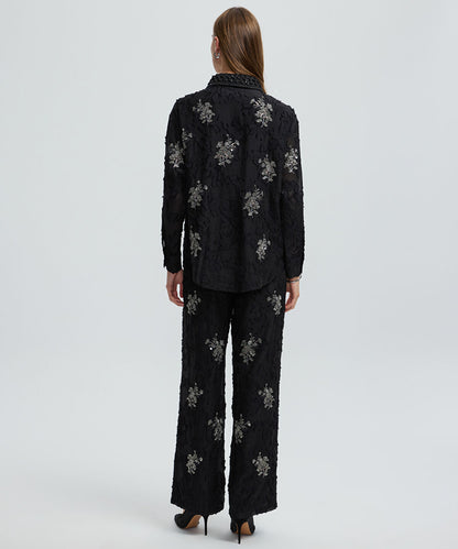 Embellished Knit Collar Shirt